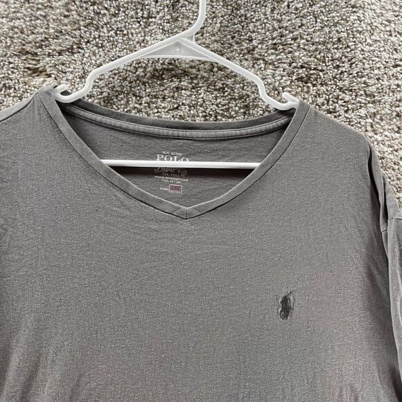 Polo Ralph Lauren Shirt Adult 2XL XXL Gray‎ V Neck Long Sleeve Pony Rugby Logo - Picture 2 of 11